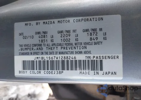 2010 Mazda Mazda3 S Grand Touring from USA, damaged, VIN JM1BL1S67A1288246